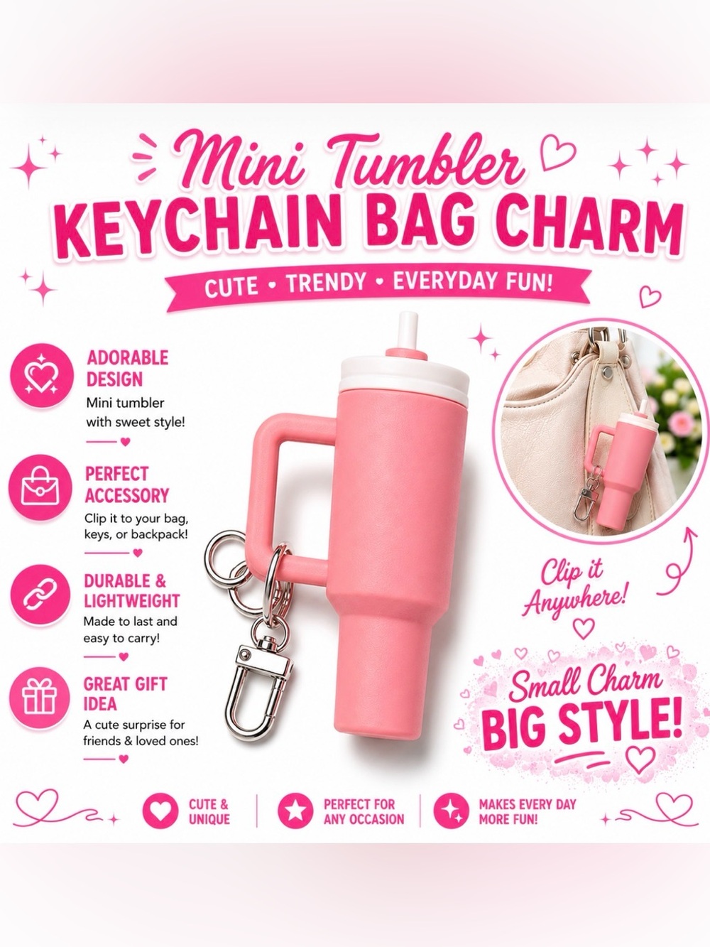 MINI TUMBLER KEYCHAIN BAG CHARM